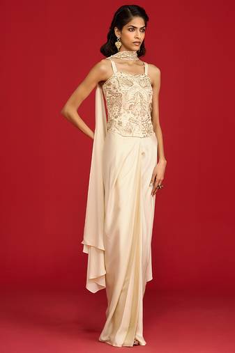 Ivory embroidered satin co ord set