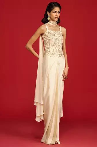 Ivory embroidered satin co ord set