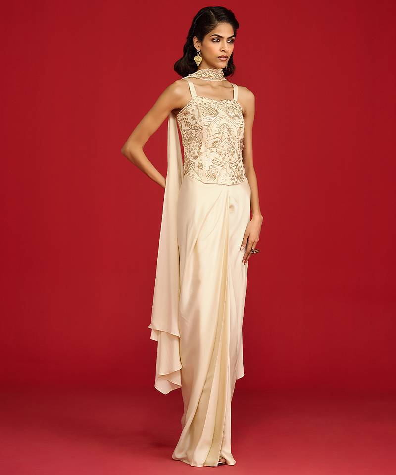 Ivory embroidered satin co ord set