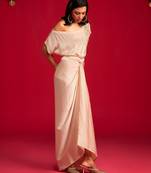 Beige embroidered satin co ord set