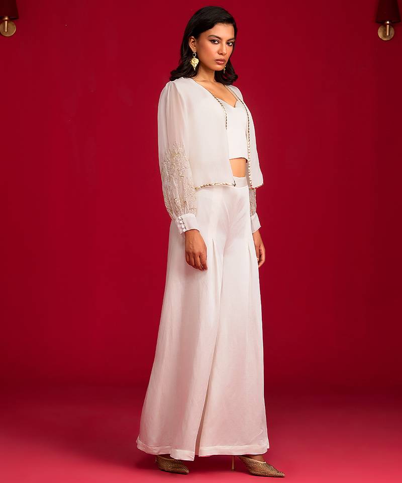 Ivory satin co ord set with Jacket