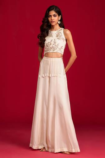 Ivory embroidered silk co ord set