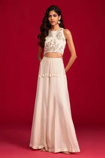 Ivory embroidered silk co ord set