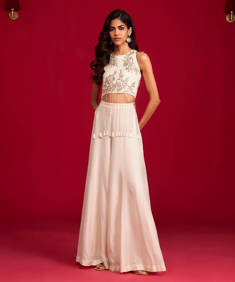 Ivory embroidered silk co ord set