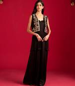 Black embroidered satin co ord set with jacket