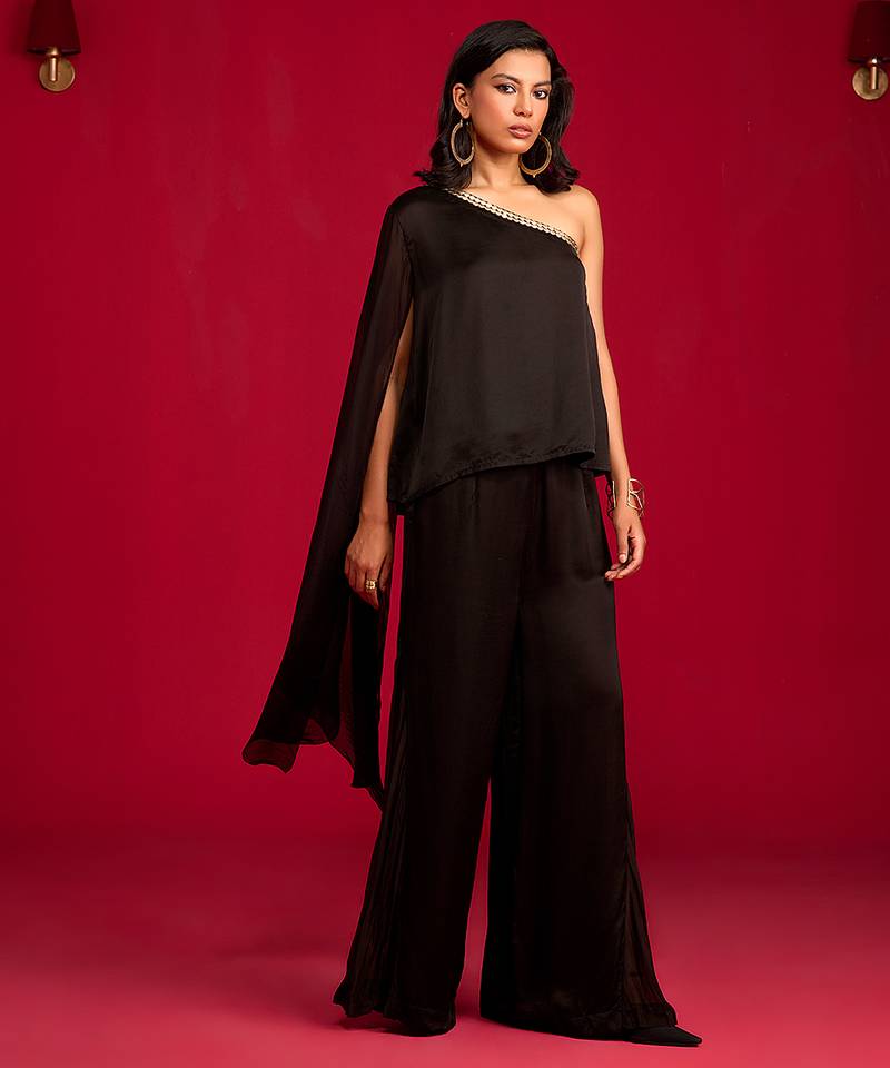 Black satin co ord set