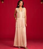 Beige embroidered satin co ord set with Jacket