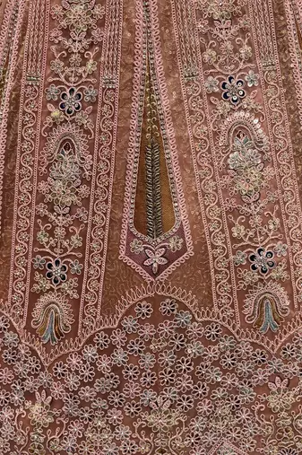 peach dori embroidered work net lehenga set choli with dupatta