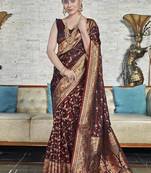 Dark Maroon Faux Banarasi Jaal Katan Silk Zari Woven Saree
