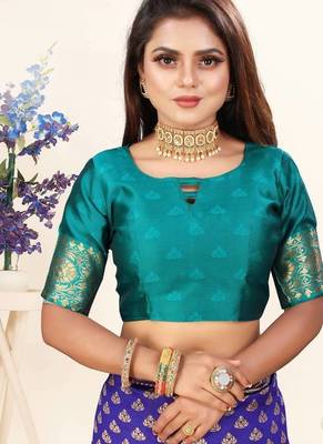 	Blue Banarasi Silk Blend Saree With Blouse 1