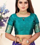 	Blue Banarasi Silk Blend Saree With Blouse