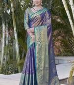 	Navy Blue Faux Kanchipuram Tissue Silk Traditional Zari Woven Saree