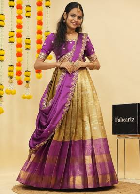 Purple Embroidered Taffeta lehenga choli 1