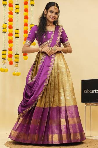 Purple Embroidered Taffeta lehenga choli