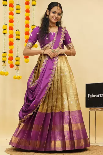 Purple Embroidered Taffeta lehenga choli