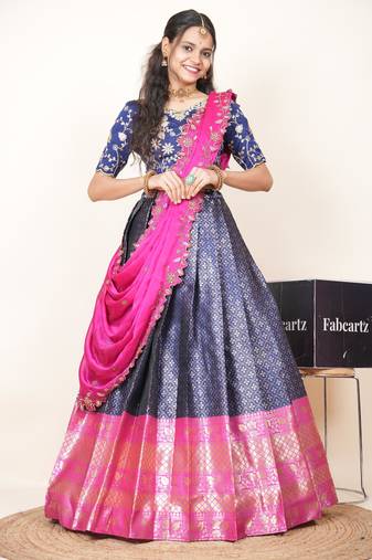 Navy Embroidered Taffeta lehenga choli