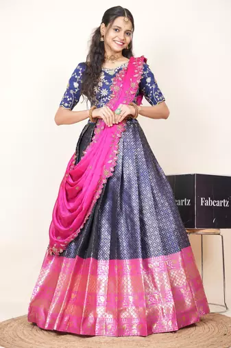 Navy Embroidered Taffeta lehenga choli