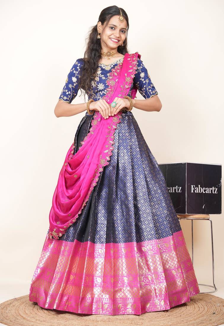 Navy Embroidered Taffeta lehenga choli