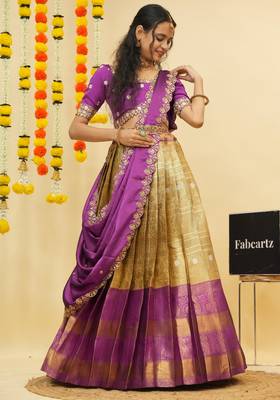 Purple Embroidered Taffeta lehenga choli 3