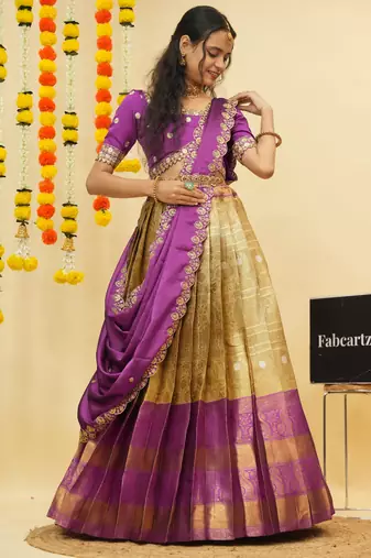 Purple Embroidered Taffeta lehenga choli