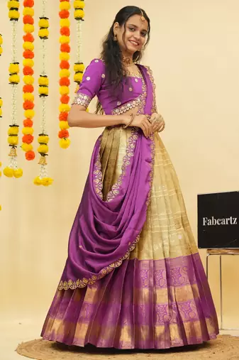 Purple Embroidered Taffeta lehenga choli