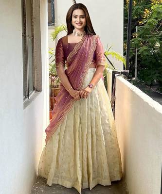 Rose Gold Embroidered Art Silk lehenga choli 1