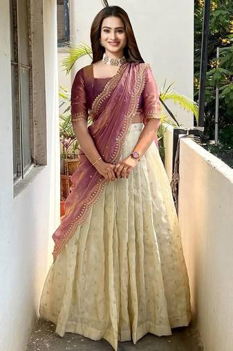 Rose Gold Embroidered Art Silk lehenga choli