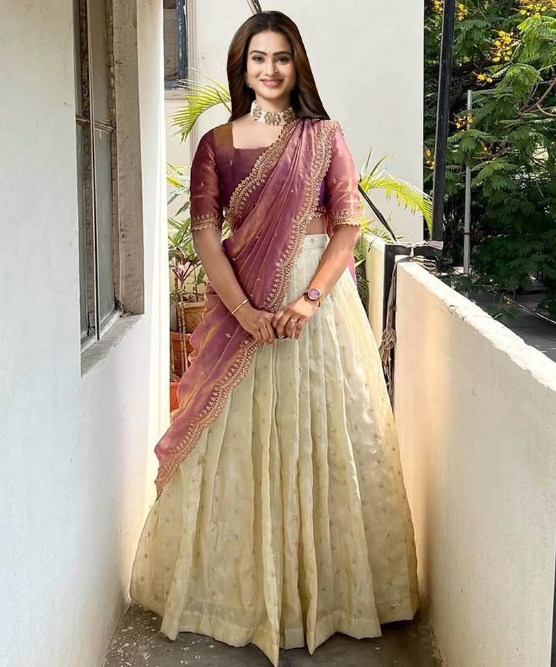 Rose Gold Embroidered Art Silk lehenga choli