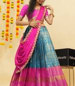 Blue Embroidered Taffeta lehenga choli