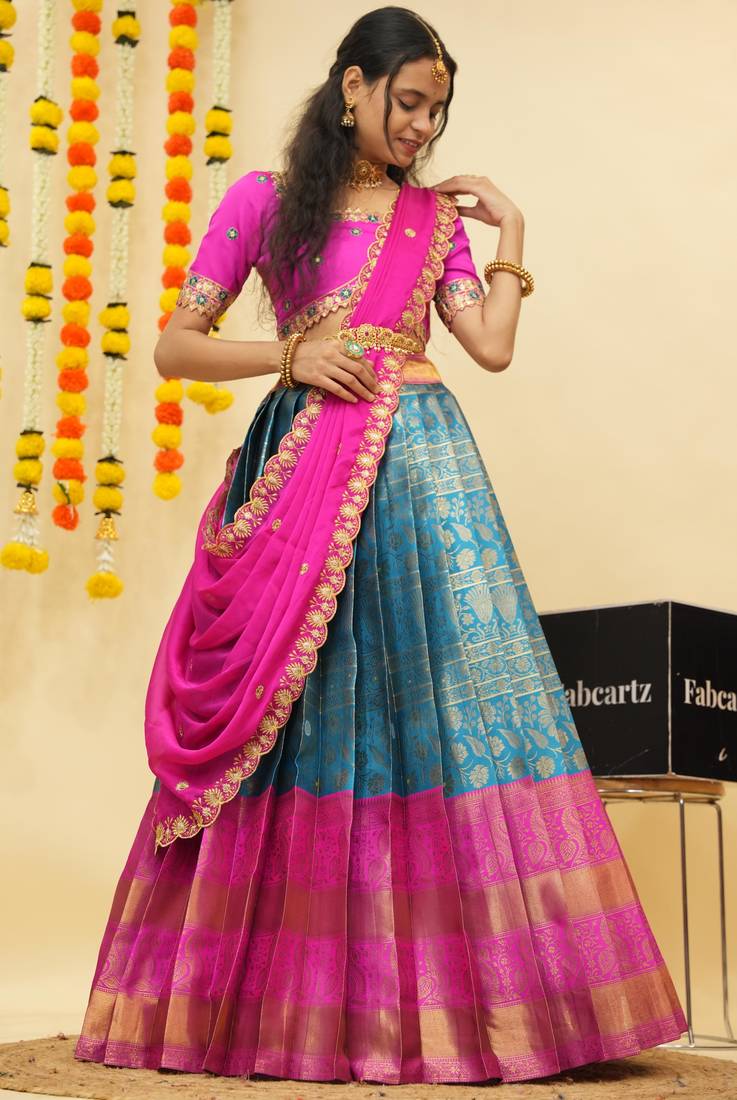 Blue Embroidered Taffeta lehenga choli
