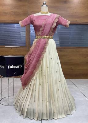 Rose Gold Embroidered Art Silk lehenga choli 2