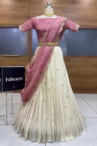 Rose Gold Embroidered Art Silk lehenga choli
