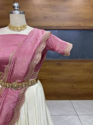 Rose Gold Embroidered Art Silk lehenga choli 4