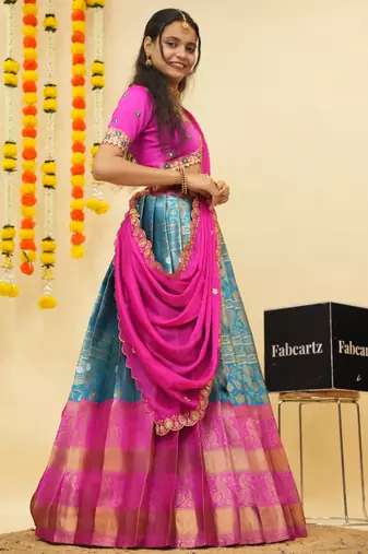 Blue Embroidered Taffeta lehenga choli