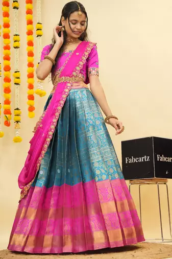 Blue Embroidered Taffeta lehenga choli