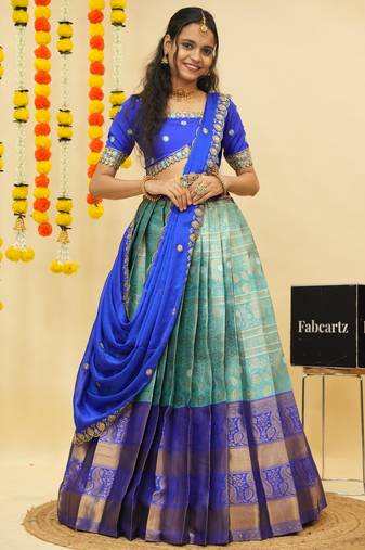 Blue Embroidered Taffeta lehenga choli