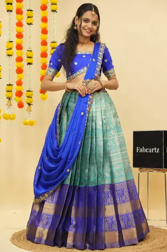 Blue Embroidered Taffeta lehenga choli