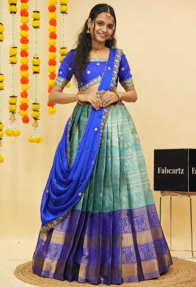 Blue Embroidered Taffeta lehenga choli