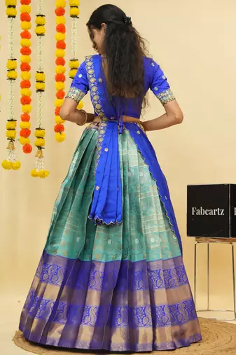 Blue Embroidered Taffeta lehenga choli