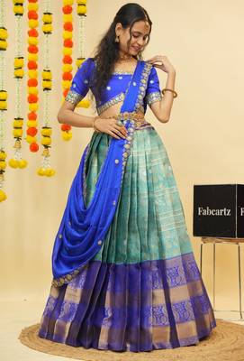 Blue Embroidered Taffeta lehenga choli 3