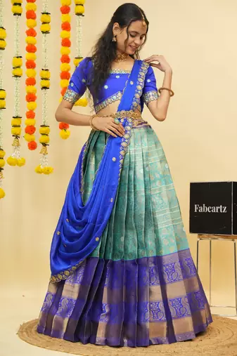 Blue Embroidered Taffeta lehenga choli