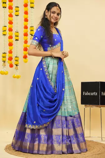 Blue Embroidered Taffeta lehenga choli