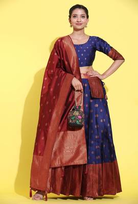 Navy Embroidered Art Silk lehenga choli 1