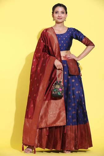 Navy Embroidered Art Silk lehenga choli