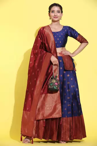 Navy Embroidered Art Silk lehenga choli
