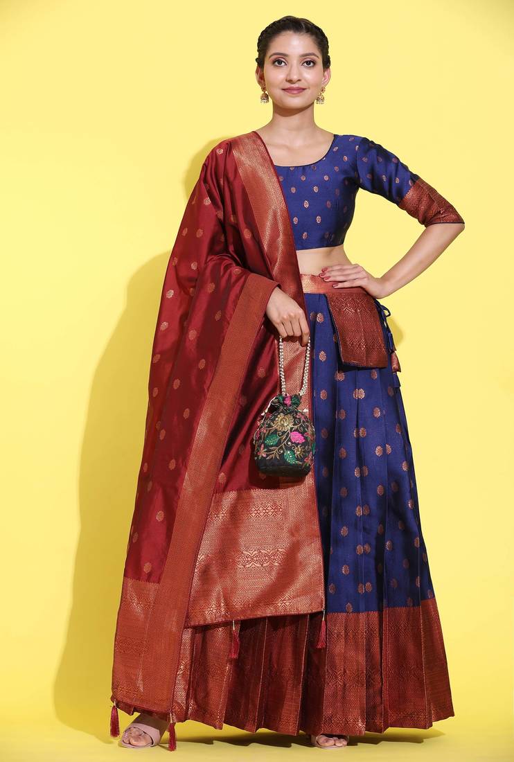 Navy Embroidered Art Silk lehenga choli