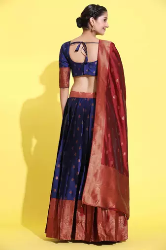 Navy Embroidered Art Silk lehenga choli