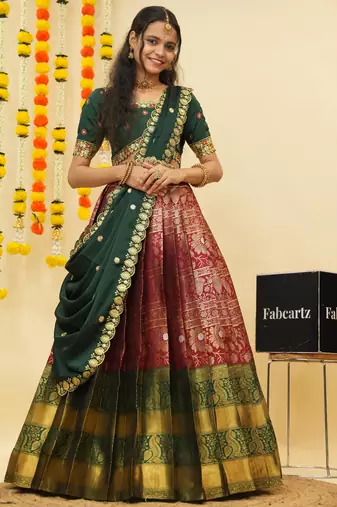 Maroon Embroidered Taffeta lehenga choli