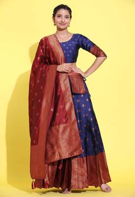 Navy Embroidered Art Silk lehenga choli 3