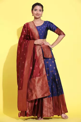 Navy Embroidered Art Silk lehenga choli